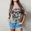 Funny Shirt Women Fashion Casual Tops and Shirt Casual Funny Camouflage Lips Pattern Round Neck Short Sleeve Women Blouse - Takalr