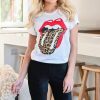 Funny Shirt Women Fashion Sexy Tops and Shirt Casual Funny Red Lips Pattern Round Neck Short Sleeve Women Blouse - Takalr