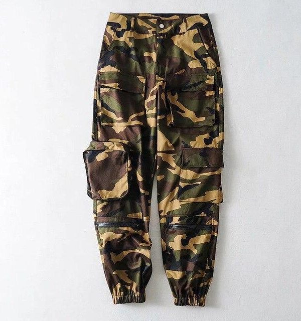 Spring Big Pocket Handsome Cargo Pants Zipper High Waist Camouflage Casual Streetwear Trousers Hip Hop Loose Sport Pants - Takalr