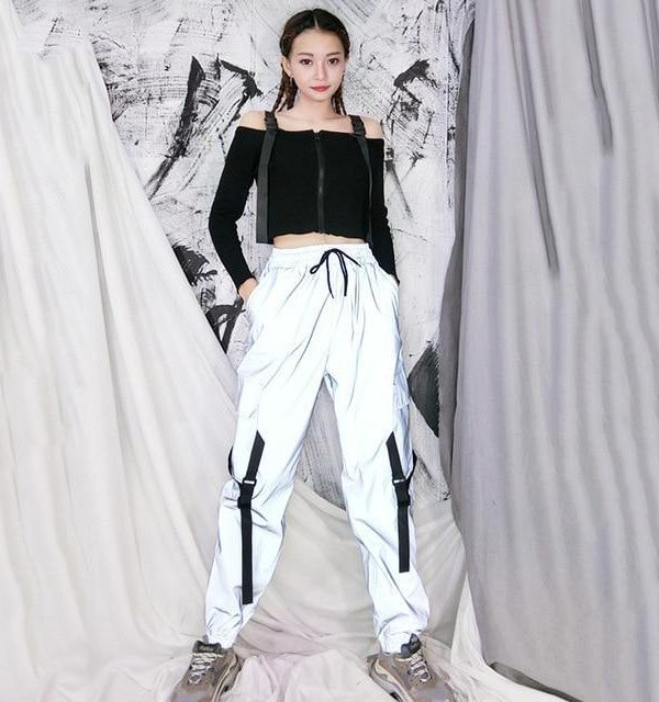 Spring Loose Reflective Cargo Pants Glowing Streetwear Ribbon Sweatpant Women Casual  Trousers Hip Hop Harajuku cargo pants - Takalr