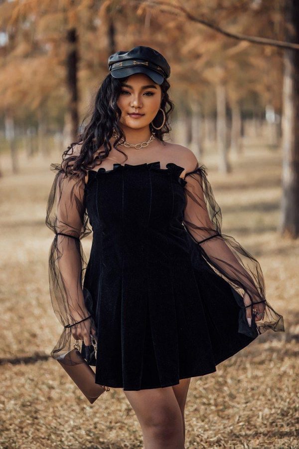 2021 Gothic Sexy Dress Vintage Off Shoulder Lantern Sleeve Mesh Patchwork Velvet Mini Dress Dark Street Black Dress for Female - Takalr