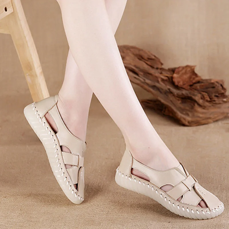 Women Retro Manual Suture Hollow Sandal Loafers - Image 9