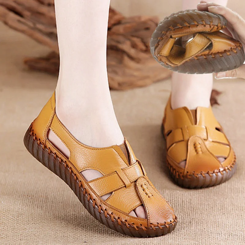 Women Retro Manual Suture Hollow Sandal Loafers - Image 3