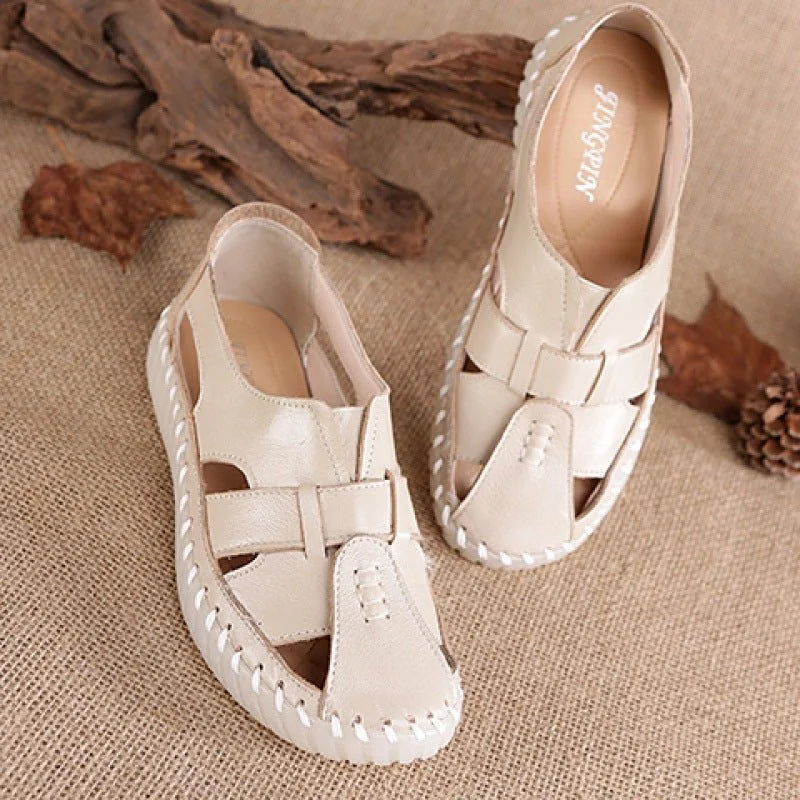 Women Retro Manual Suture Hollow Sandal Loafers - Image 7