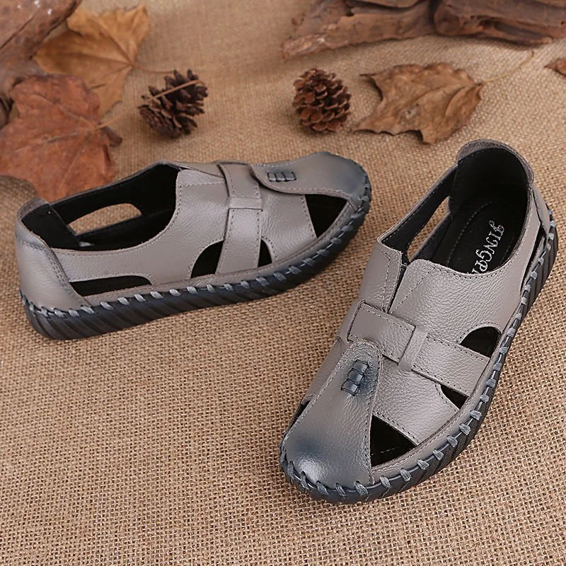 Women Retro Manual Suture Hollow Sandal Loafers - Image 6