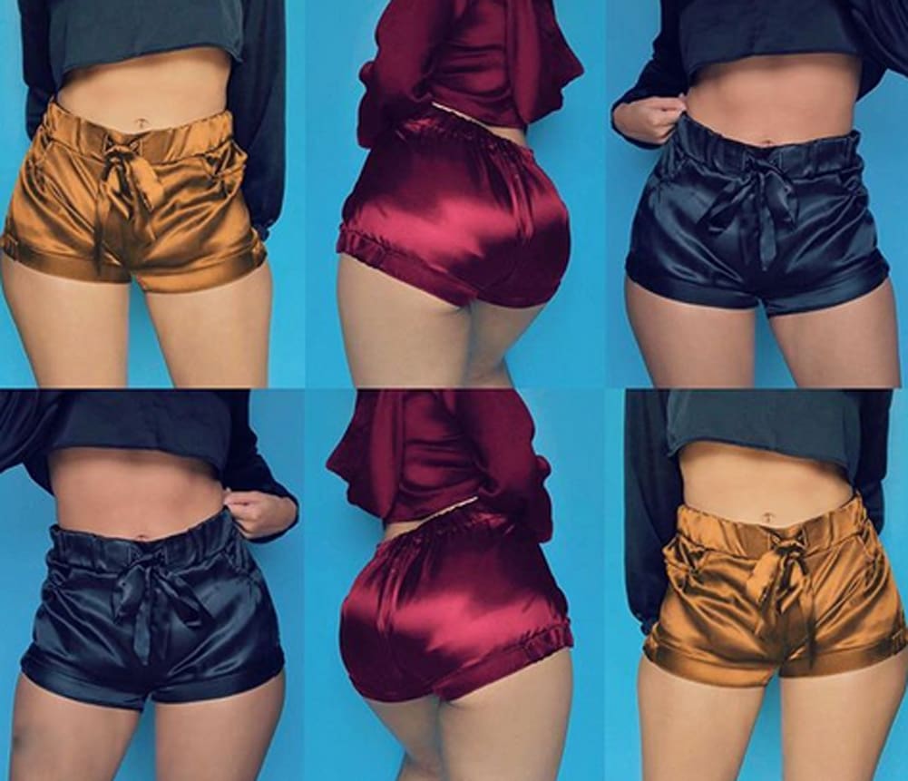 Women Ladies Summer Mini Beach Casual Shorts Hot Sexy High Waist Pocket Satin Shorts New Fashion Casual Solid Soft Shorts