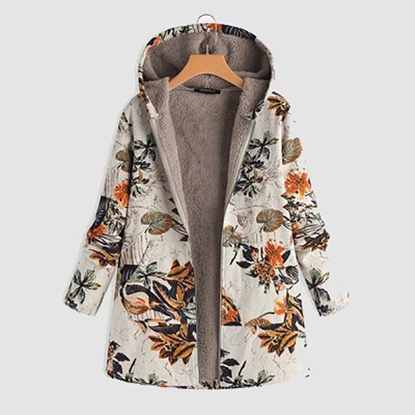 Floral Printed Plus Sizes Warm Coats - Takalr