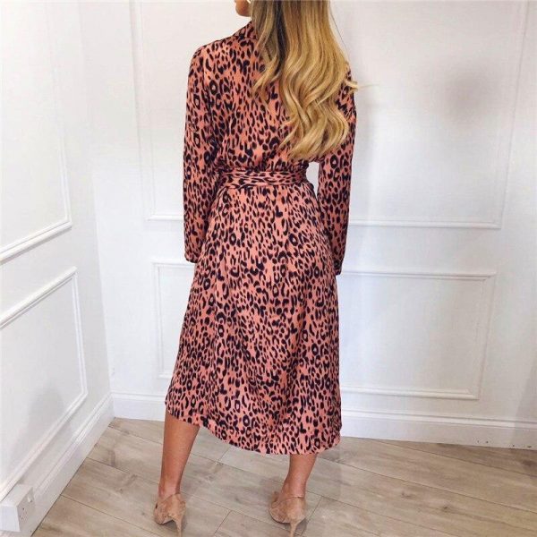 2XL Plus size single breasted wrap shirt dress Women long sleeve leopard print summer dress tie waist sundress vestidos - Takalr