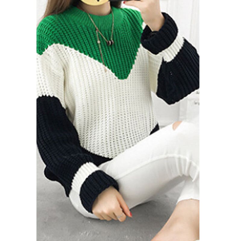 Fashion Women Long Sleeve Loose Knitted Sweater Lady Girls Winter Jumper Knitwear Outwear Casual Patchwork Tops Sweater