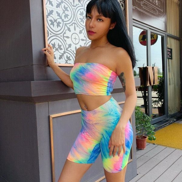 The Best 2PCS Sexy Women Sports Romper Crop Top + Shorts Jumpsuit Club Summer Bodycon Casual Running Gym Outfits Clothes Set Online - Takalr