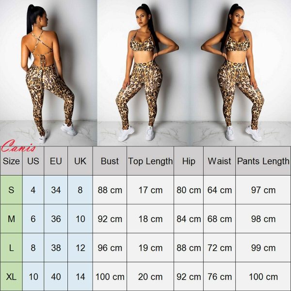 The Best 2PCS Women Sexy Leopard Sport Suit Backless Vest Bra Tops + Stretchy Legging Pants Leopard Tracksuit Hot Online - Takalr