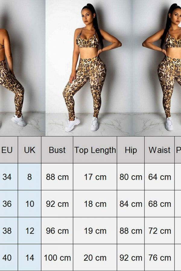 The Best 2PCS Women Sexy Leopard Sport Suit Backless Vest Bra Tops + Stretchy Legging Pants Leopard Tracksuit Hot Online - Takalr