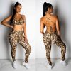 The Best 2PCS Women Sexy Leopard Sport Suit Backless Vest Bra Tops + Stretchy Legging Pants Leopard Tracksuit Hot Online - Takalr