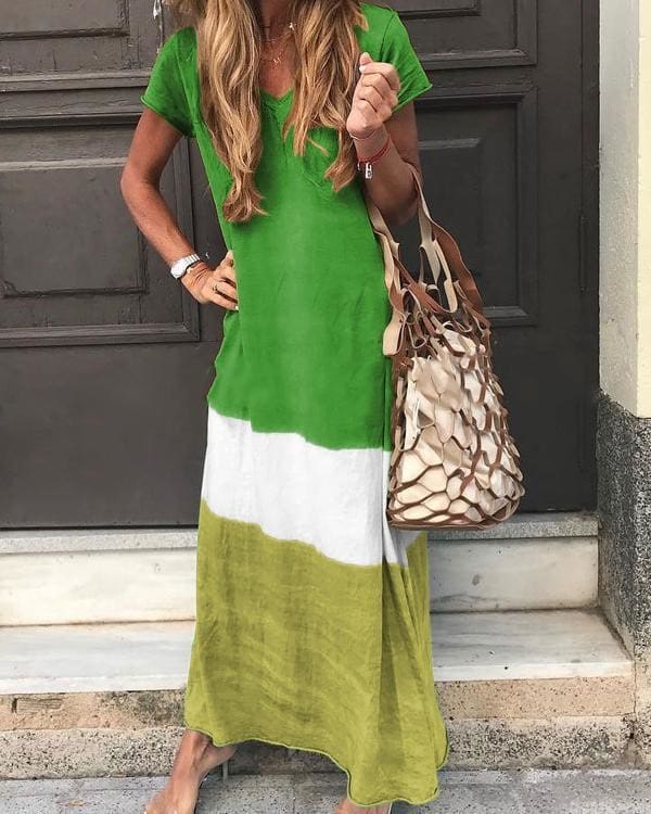 V Neck Casual Short Sleeve Maxi Dresses