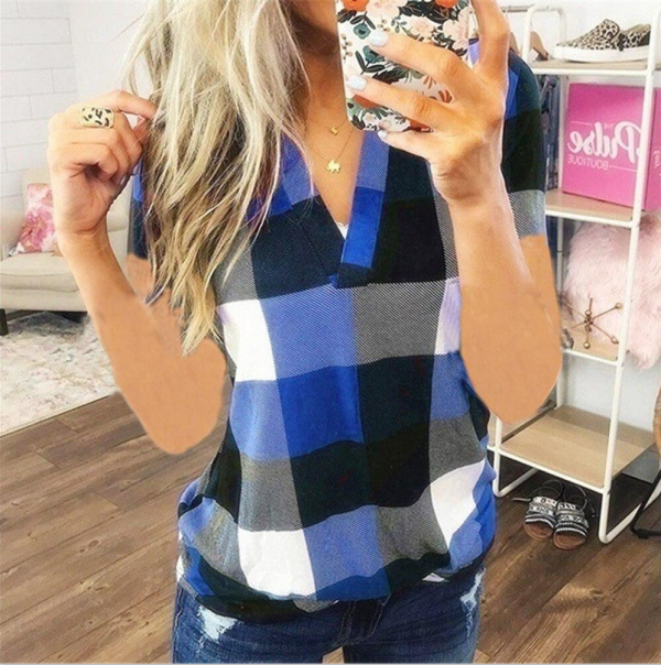 The Best Women's Spring Autumn Long Sleeve Plaid Check Tee Shirt Blouse Ladies Workout Casual Loose Pullover Tops Women Clothing Online - Takalr