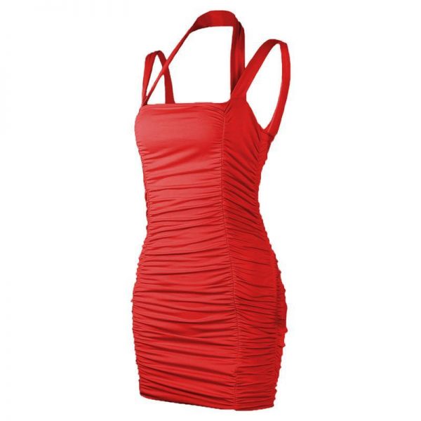 Summer Party Dress Women Sleeveless Bodycon Pleated Mini Dress - Takalr