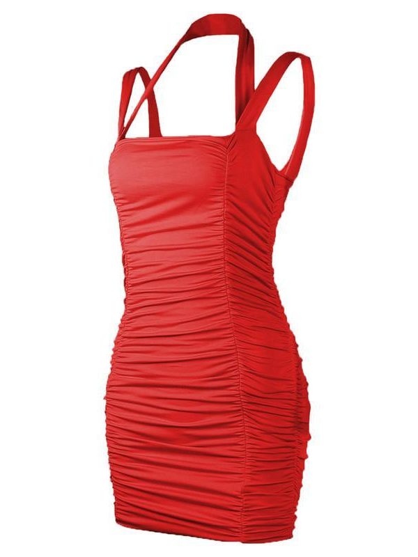 Summer Party Dress Women Sleeveless Bodycon Pleated Mini Dress - Takalr