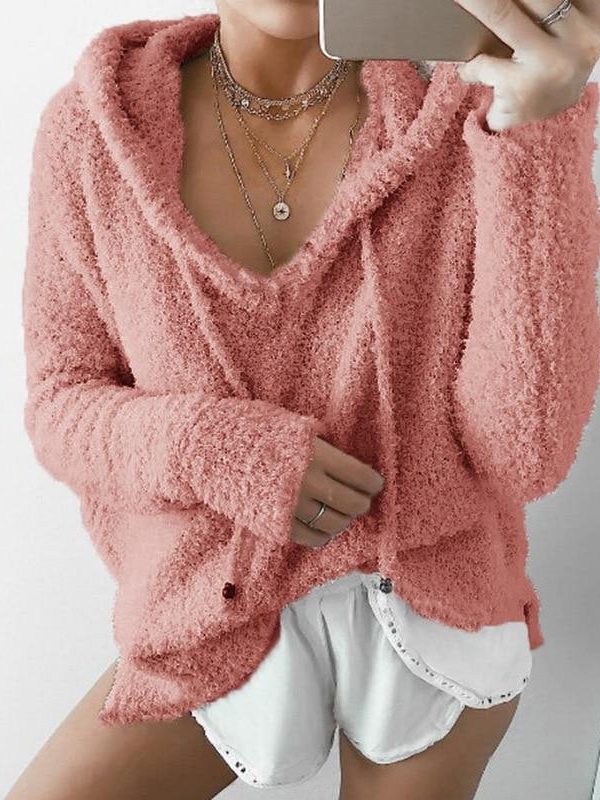 3XL Plus Size Faux mohair hooded hoodies sweatshirt Women fashion hoodie Casual loose drawstring sweatshirt pullover jumper - Takalr