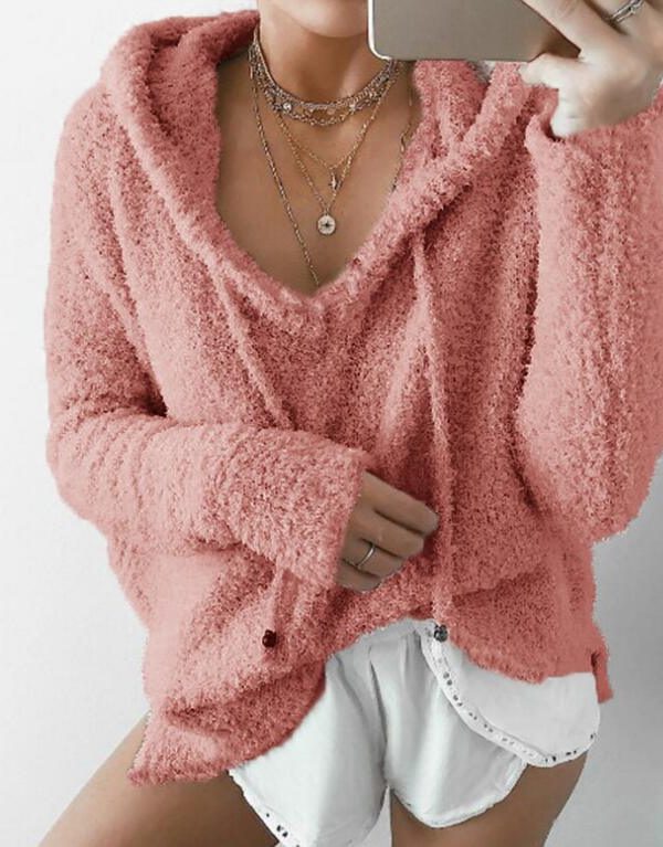 3XL Plus Size Faux mohair hooded hoodies sweatshirt Women fashion hoodie Casual loose drawstring sweatshirt pullover jumper - Takalr