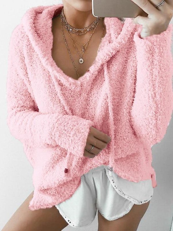 3XL Plus Size Faux mohair hooded hoodies sweatshirt Women fashion hoodie Casual loose drawstring sweatshirt pullover jumper - Takalr