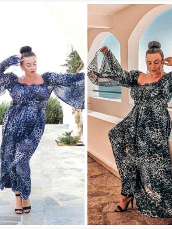 3XL Plus size flared sleeve off shoulder long dress women Fashion leopard dress Autumn elegant party dress maxi vestido - Takalr