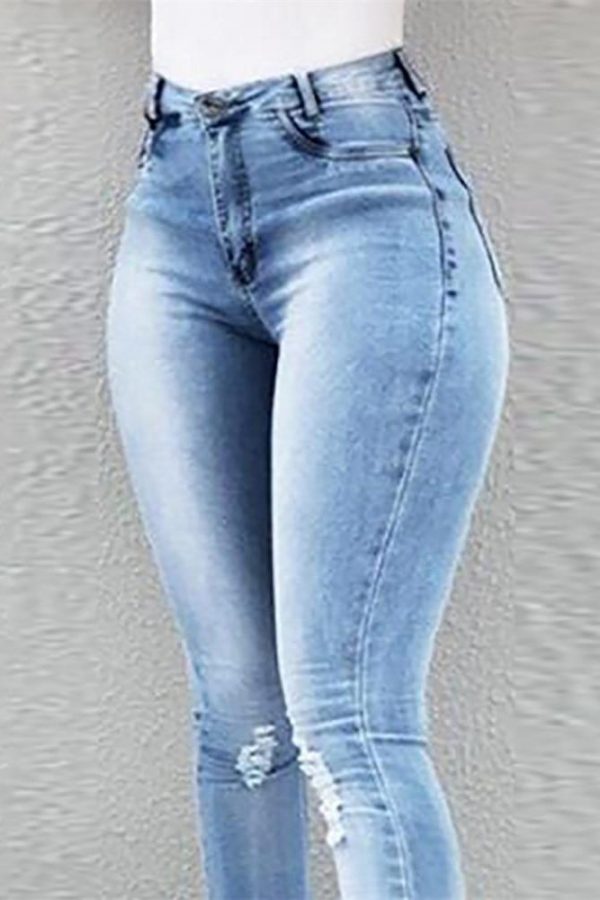 3XL Plus size high waist jeans Women Light blue skinny jeans woman Casaul pocket ripped denim pants combinaison pantalon - Takalr