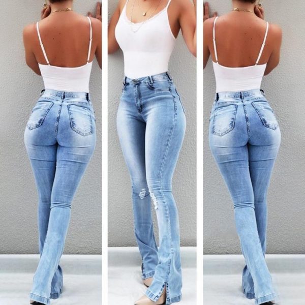 3XL Plus size high waist jeans Women Light blue skinny jeans woman Casaul pocket ripped denim pants combinaison pantalon - Takalr