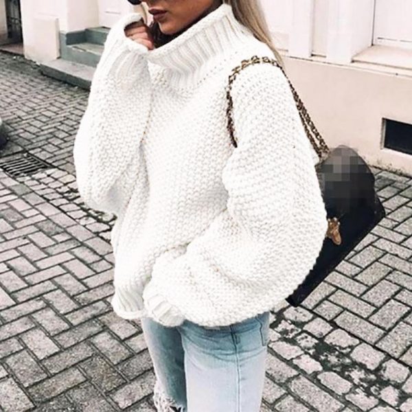 3XL Plus size knitted sweater women Casual loose turtleneck sweater pull femme Winter warm sweaters Knitting pullover tops - Takalr