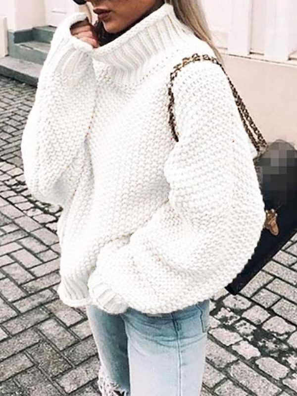 3XL Plus size knitted sweater women Casual loose turtleneck sweater pull femme Winter warm sweaters Knitting pullover tops - Takalr