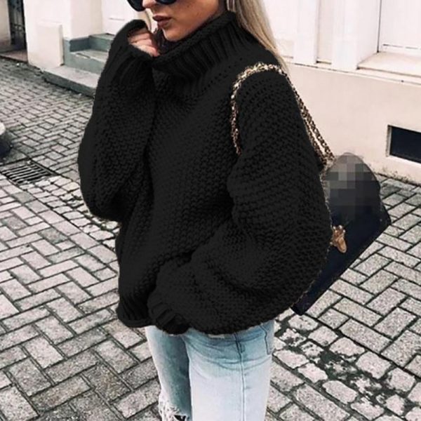 3XL Plus size knitted sweater women Casual loose turtleneck sweater pull femme Winter warm sweaters Knitting pullover tops - Takalr