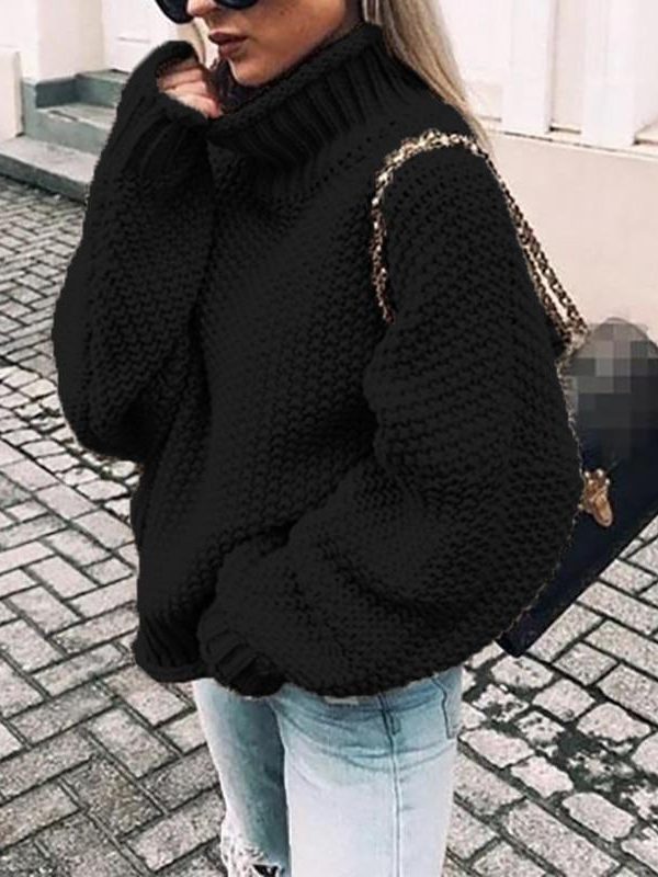 3XL Plus size knitted sweater women Casual loose turtleneck sweater pull femme Winter warm sweaters Knitting pullover tops - Takalr