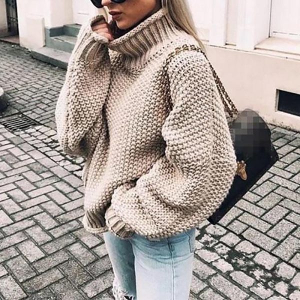 3XL Plus size knitted sweater women Casual loose turtleneck sweater pull femme Winter warm sweaters Knitting pullover tops - Takalr