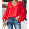 3XL plus size blouse women puff sleeve solid color womens tops and blouses Summer  v neck casual loose top blusas mujer - Takalr