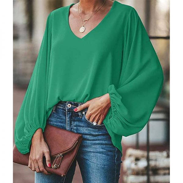 3XL plus size blouse women puff sleeve solid color womens tops and blouses Summer  v neck casual loose top blusas mujer - Takalr