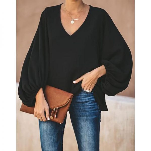 3XL plus size blouse women puff sleeve solid color womens tops and blouses Summer  v neck casual loose top blusas mujer - Takalr