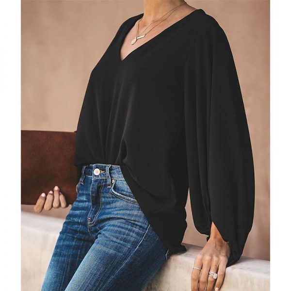 3XL plus size blouse women puff sleeve solid color womens tops and blouses Summer  v neck casual loose top blusas mujer - Takalr