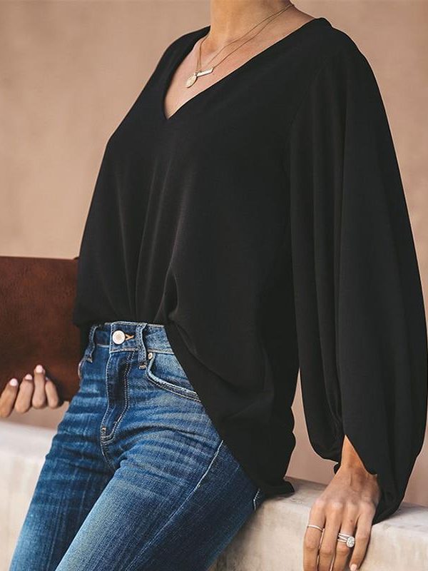 3XL plus size blouse women puff sleeve solid color womens tops and blouses Summer  v neck casual loose top blusas mujer - Takalr