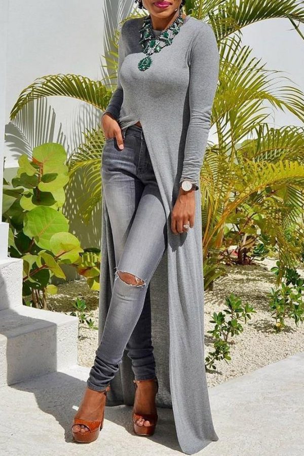 3XL plus size high Slit Sheath T-Shirt Dress women solid long sleeve long maxi dress Casual o neck strretwear - Takalr