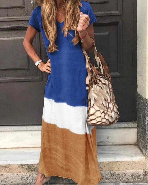 V Neck Casual Short Sleeve Maxi Dresses