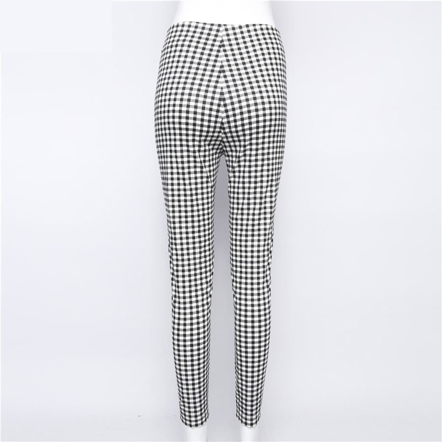 Cotton Comfortable Women Plaid Pants Side Stripe Casual Elastic Pants