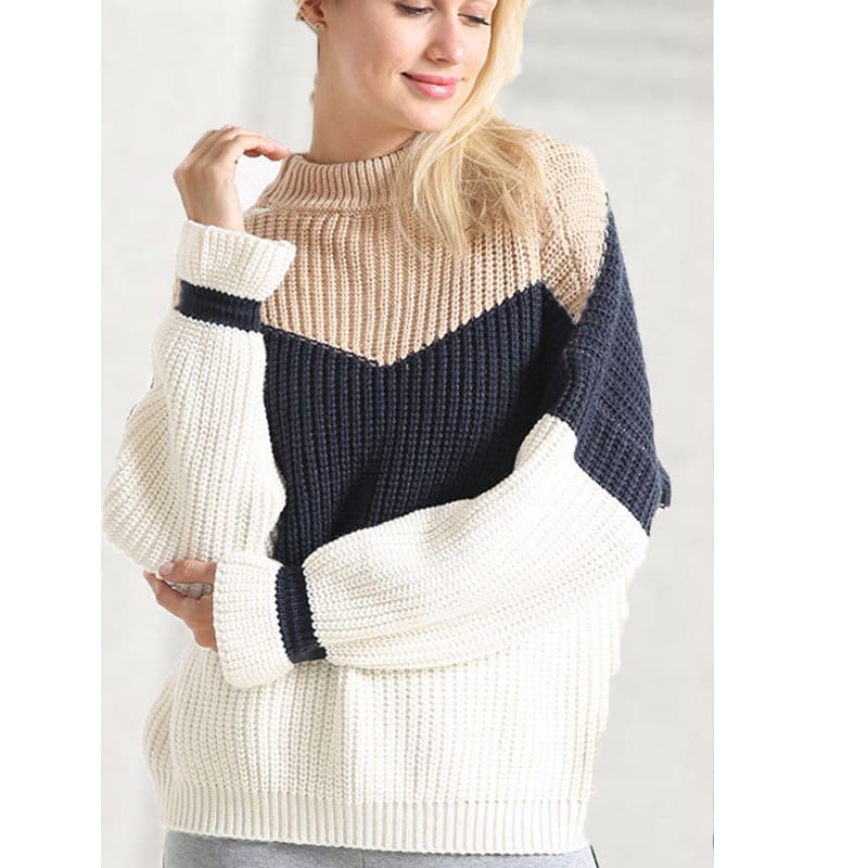 Fashion Women Long Sleeve Loose Knitted Sweater Lady Girls Winter Jumper Knitwear Outwear Casual Patchwork Tops Sweater