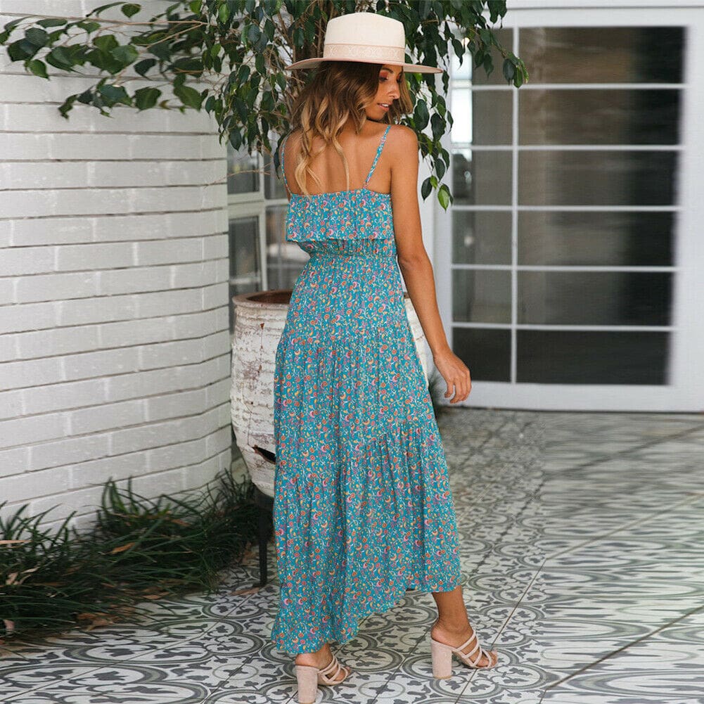 Women Ladies Summer Boho Floral Sleeveless Casual High Waist Long Maxi Dress Party Beach Dress Sundress