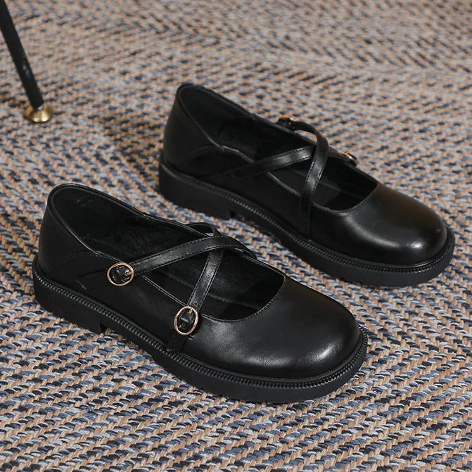 Womens Flat Bottom Round Toe Mary Jane Shoes Soft Non-slip Cross Straps - Image 20