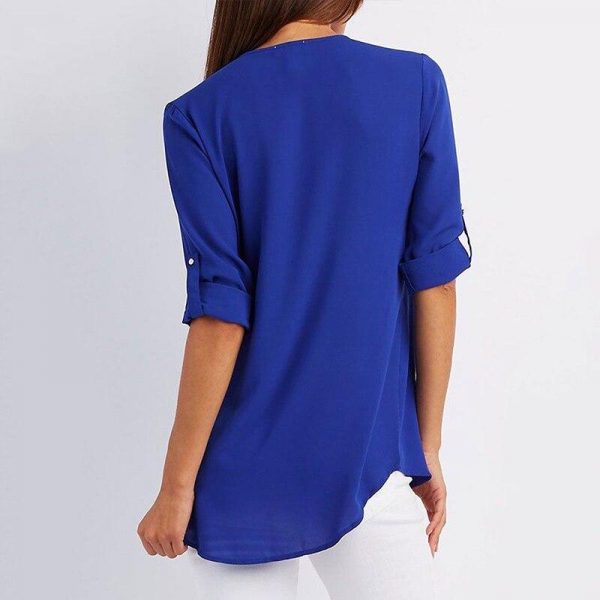 5XL Plus size chiffon blouse shirt Women zipped up v neck long sleeve tops shirts Summer casual loose shirts Femme top - Takalr