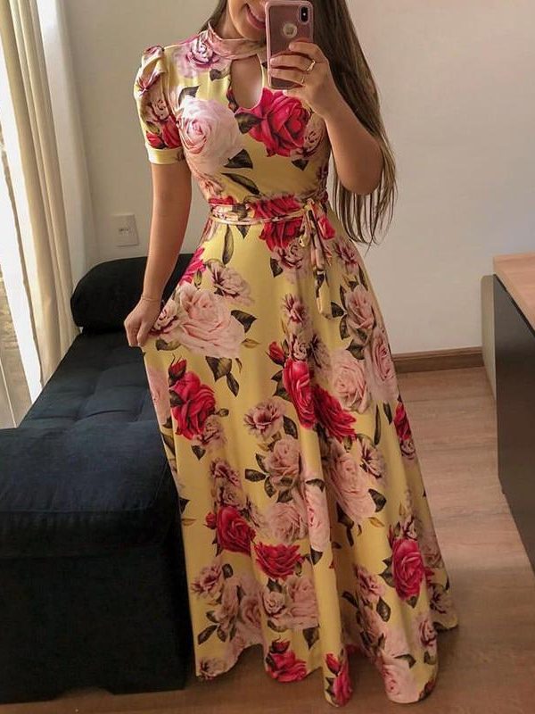 5XL plus size long dress Women floral print wrap dress Summer  tie waist flower maxi dresses Vintage vestidods robe femme - Takalr