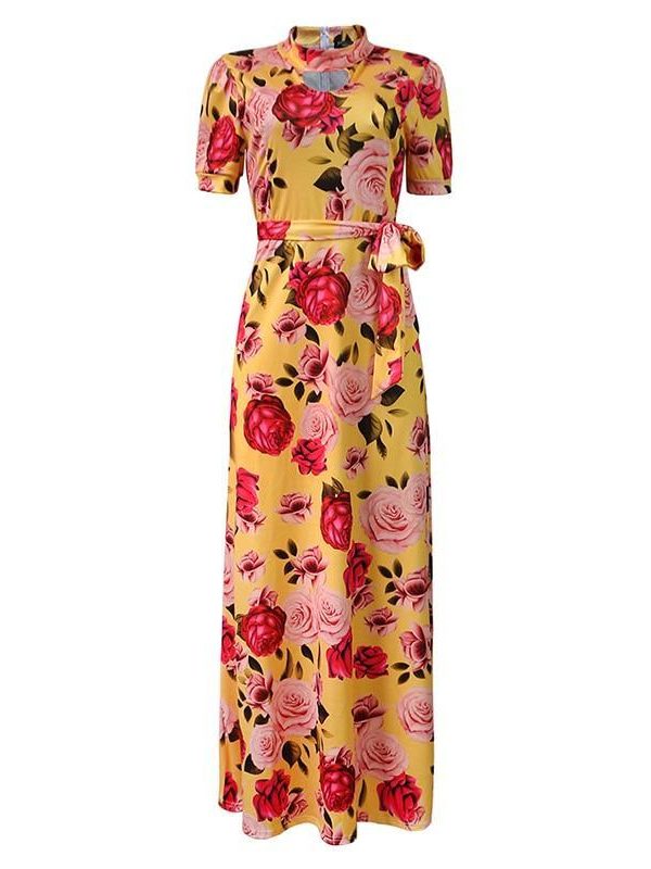 5XL plus size long dress Women floral print wrap dress Summer  tie waist flower maxi dresses Vintage vestidods robe femme - Takalr