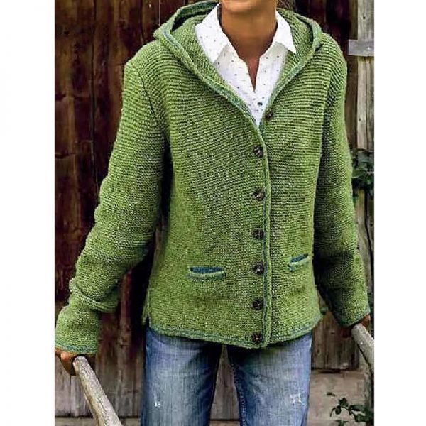 Hooded Long Sleeve Knitted Cardigan Sweater Outerwear - Takalr