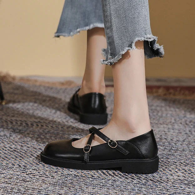 Womens Flat Bottom Round Toe Mary Jane Shoes Soft Non-slip Cross Straps - Image 19