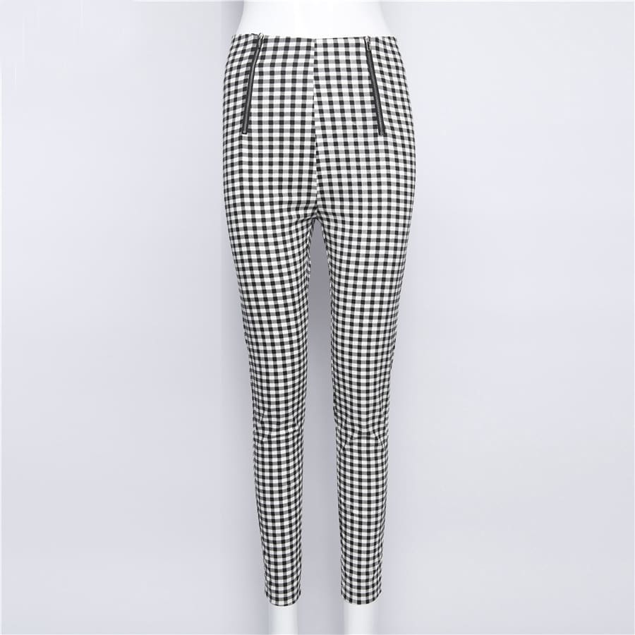 Cotton Comfortable Women Plaid Pants Side Stripe Casual Elastic Pants