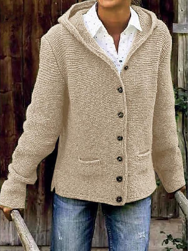 Hooded Long Sleeve Knitted Cardigan Sweater Outerwear - Takalr